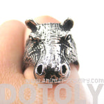 Realistic Hippo hippopotamus Shaped Animal Ring in Silver | US Size 7 and 8 | DOTOLY