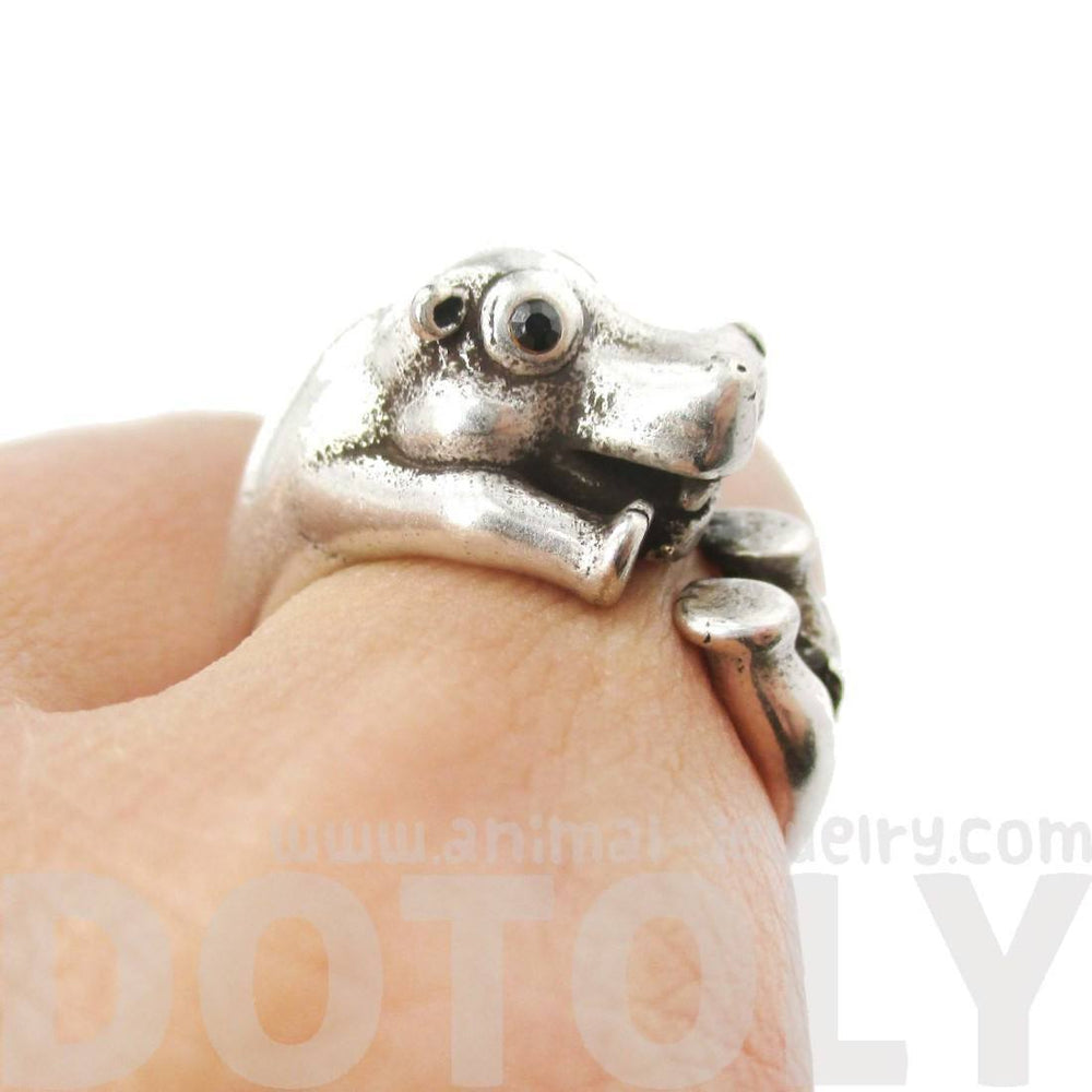 Realistic Hippo Hippopotamus Shaped Animal Wrap Ring in Silver | US Size 6 to 9 | DOTOLY