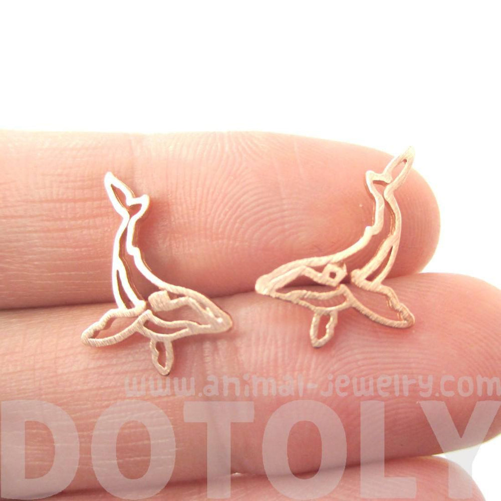 Realistic Humpback Whale Silhouette Animal Stud Earrings in Rose Gold | DOTOLY | DOTOLY