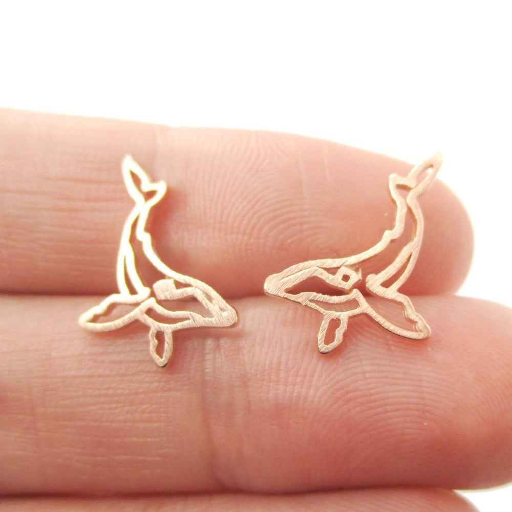 Realistic Humpback Whale Silhouette Animal Stud Earrings in Rose Gold | DOTOLY | DOTOLY
