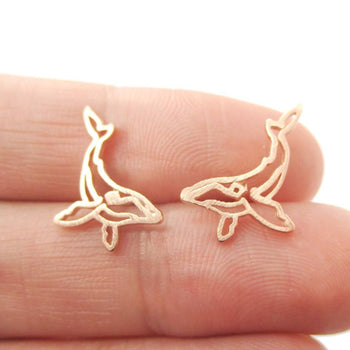 Realistic Humpback Whale Silhouette Animal Stud Earrings in Rose Gold | DOTOLY | DOTOLY