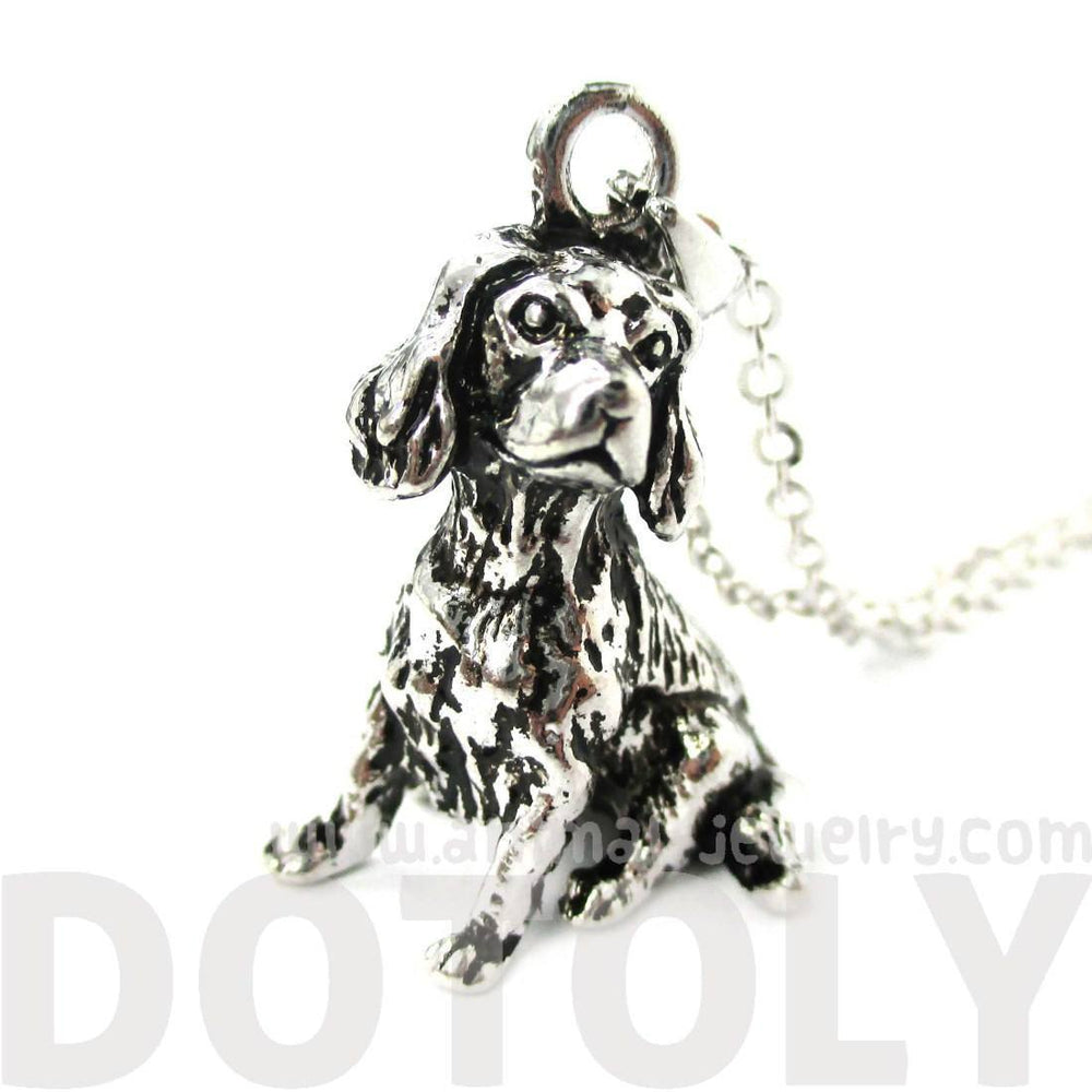 Realistic King Charles Spaniel Shaped Animal Pendant Necklace in Shiny Silver | DOTOLY