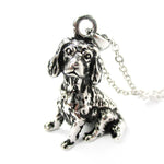 Realistic King Charles Spaniel Shaped Animal Pendant Necklace in Shiny Silver | DOTOLY