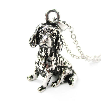 Realistic King Charles Spaniel Shaped Animal Pendant Necklace in Shiny Silver | DOTOLY