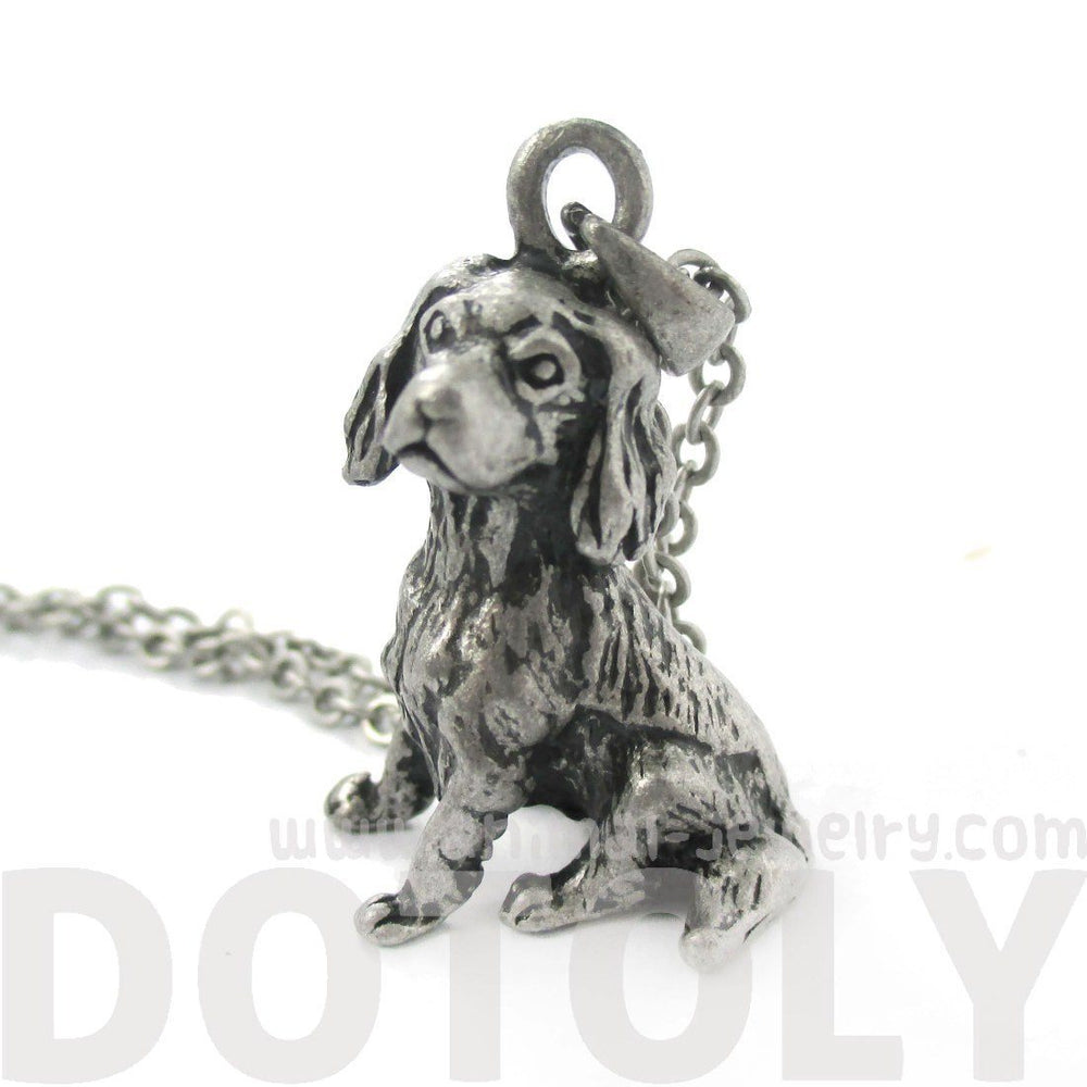 Realistic King Charles Spaniel Shaped Animal Pendant Necklace in Silver | Jewelry for Dog Lovers | DOTOLY
