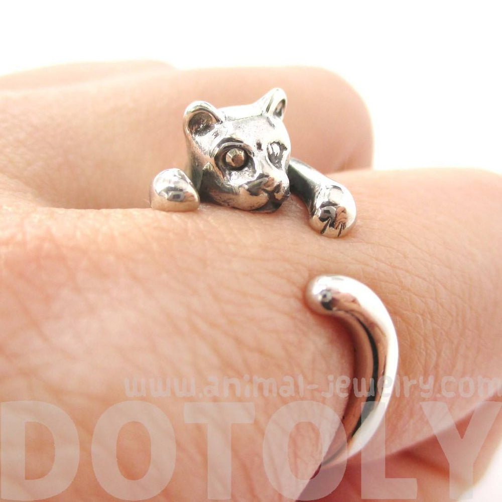 Realistic Kitty Cat Shaped Animal Wrap Around Ring in 925 Sterling Silver | US Sizes 3 to 8 | DOTOLY