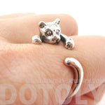 Realistic Kitty Cat Shaped Animal Wrap Around Ring in 925 Sterling Silver | US Sizes 3 to 8 | DOTOLY