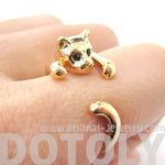 Realistic Kitty Cat Shaped Animal Wrap Around Ring in Shiny Gold | US Size 3 to Size 8.5 | DOTOLY