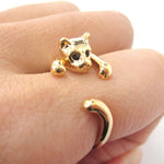 Realistic Kitty Cat Shaped Animal Wrap Around Ring in Shiny Gold | US Size 3 to Size 8.5 | DOTOLY