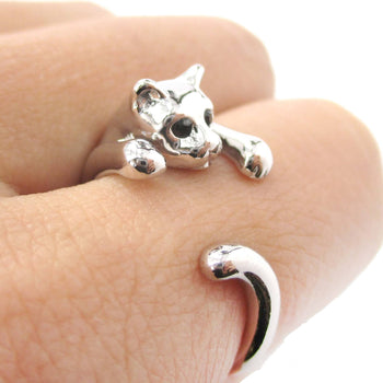 Realistic Kitty Cat Shaped Animal Wrap Around Ring in Shiny Silver | US Size 3 to Size 8.5 | DOTOLY