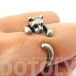 Realistic Kitty Cat Shaped Animal Wrap Around Ring in Silver | US Size 3 to Size 8.5 | DOTOLY