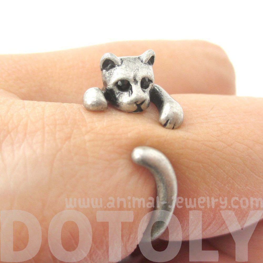 Realistic Kitty Cat Shaped Animal Wrap Around Ring in Silver | US Size 3 to Size 8.5 | DOTOLY
