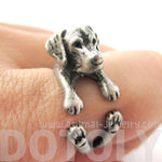 Realistic Labrador Retriever Shaped Animal Wrap Ring in Silver | Sizes 4 to 8.5 | DOTOLY