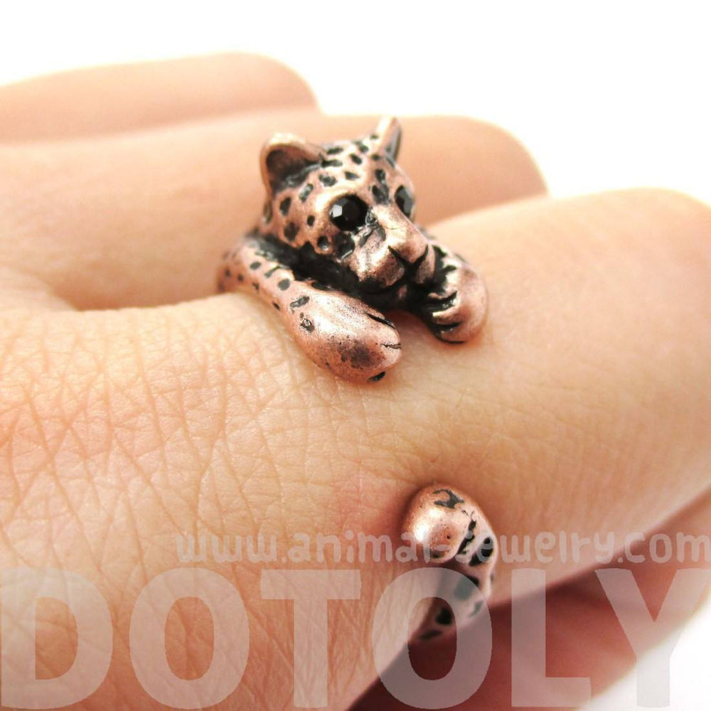 Realistic Leopard Jaguar Shaped Animal Wrap Around Ring in Copper | US Sizes 4 to 9 | DOTOLY