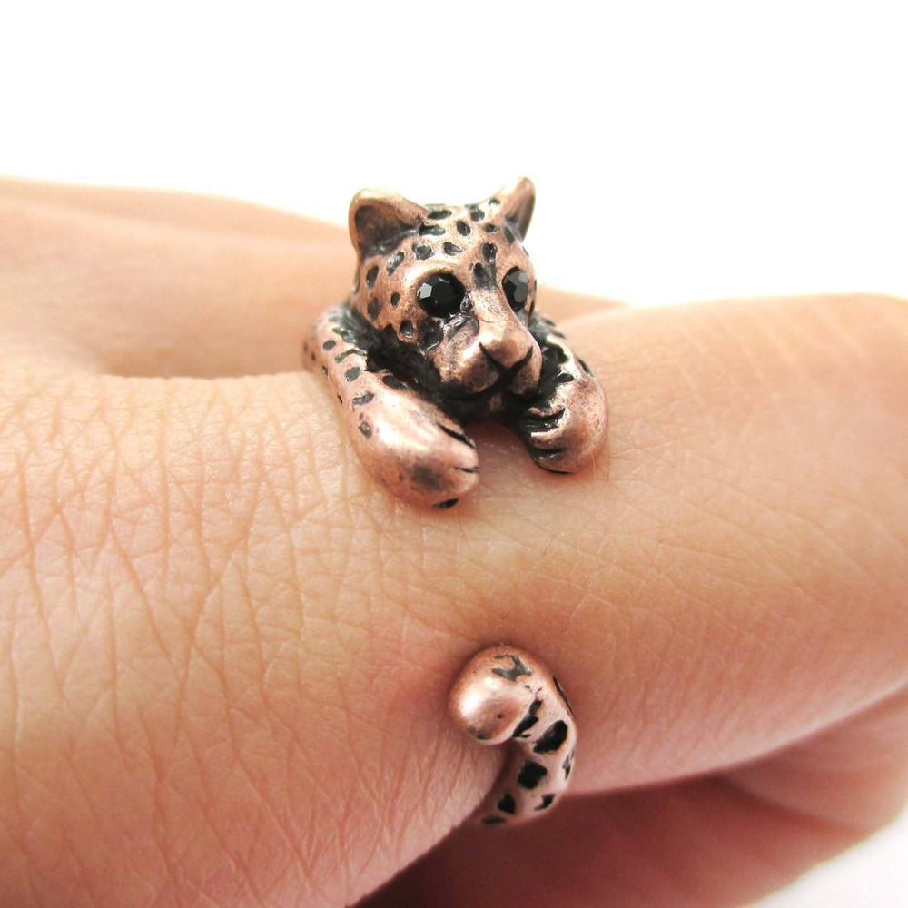 Realistic Leopard Jaguar Shaped Animal Wrap Around Ring in Copper | US Sizes 4 to 9 | DOTOLY