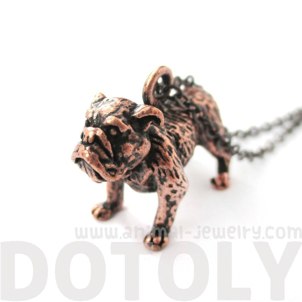 Realistic Life Like Bulldog Shaped Animal Pendant Necklace in Copper | Jewelry for Dog Lovers | DOTOLY