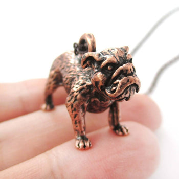 Realistic Life Like Bulldog Shaped Animal Pendant Necklace in Copper | Jewelry for Dog Lovers | DOTOLY