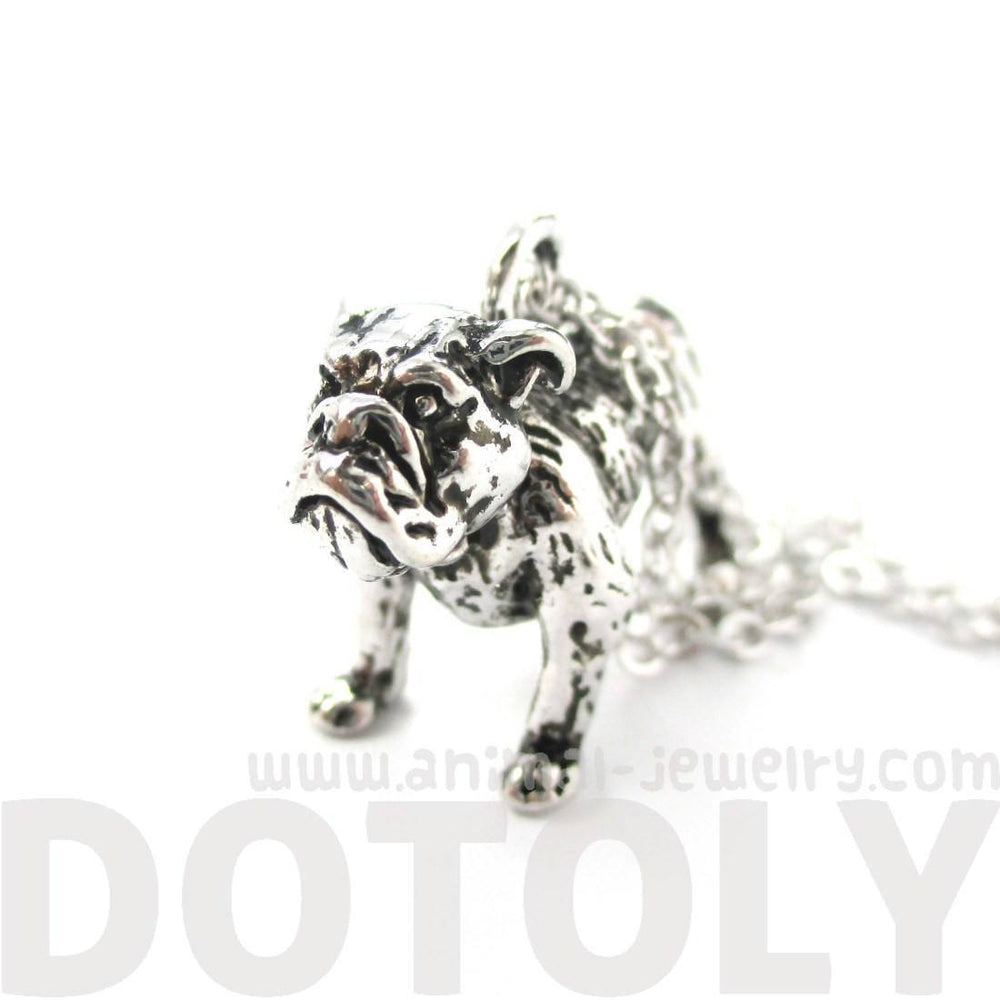 Realistic Life Like Bulldog Shaped Animal Pendant Necklace in Shiny Silver | Jewelry for Dog Lovers | DOTOLY