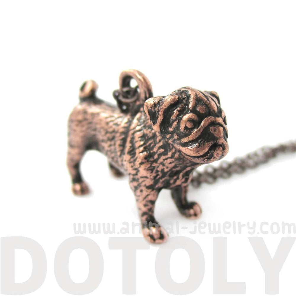 Realistic Life Like Pug Shaped Animal Pendant Necklace in Copper | Jewelry for Dog Lovers | DOTOLY