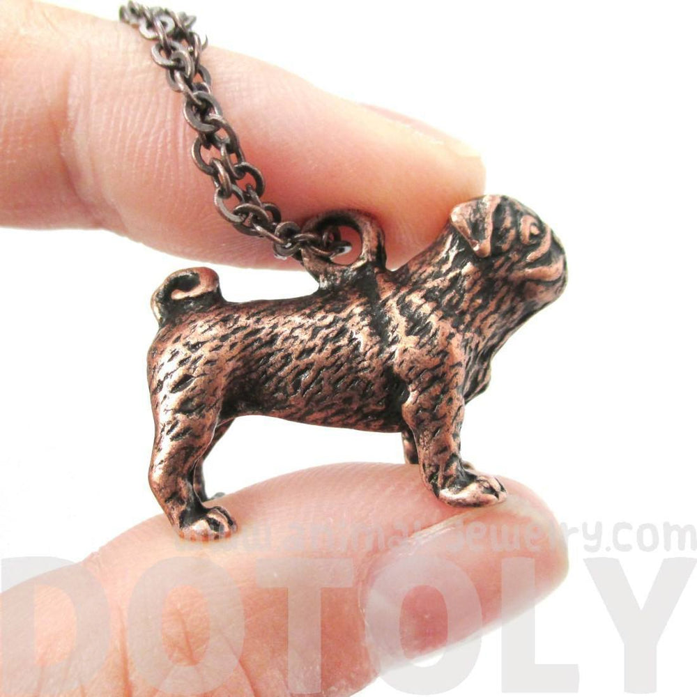 Realistic Life Like Pug Shaped Animal Pendant Necklace in Copper | Jewelry for Dog Lovers | DOTOLY