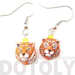 Realistic Tiger Head Shaped Porcelain Ceramic Animal Dangle Earrings