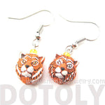Realistic Lion Head Shaped Porcelain Ceramic Animal Dangle Earrings