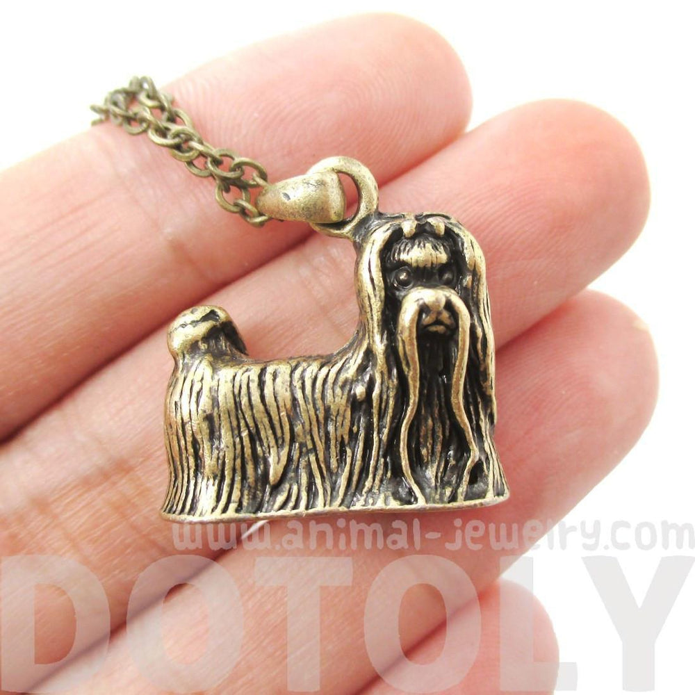 Realistic Long Haired Maltese Puppy Necklace in Brass | Jewelry for Dog Lovers | DOTOLY