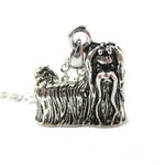 Realistic Long Haired Maltese Puppy Dog Shaped Necklace in Shiny Silver | DOTOLY
