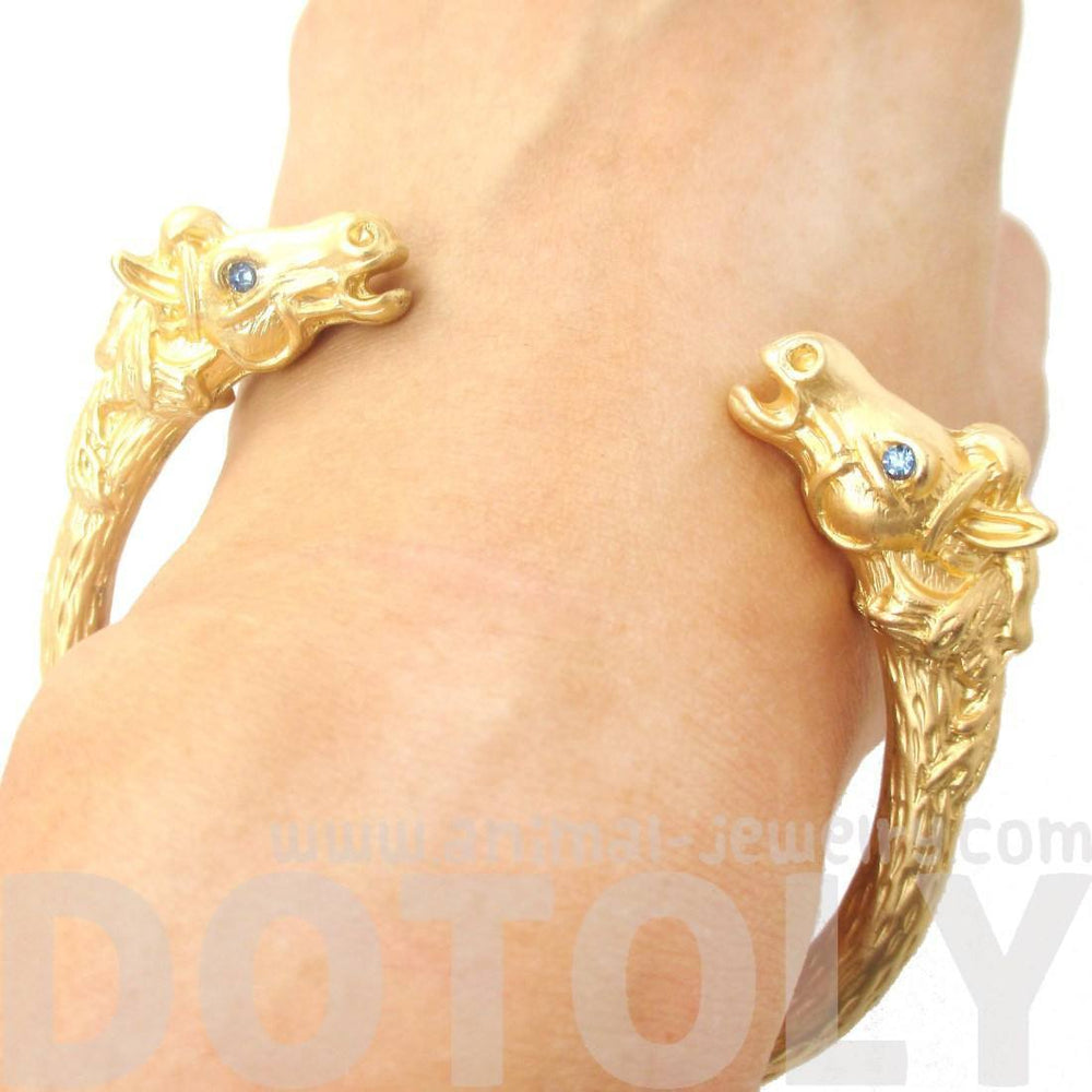 Realistic Luxe Horse Head Shaped Wrap Around Bangle Bracelet Cuff in Gold | Animal Jewelry | DOTOLY