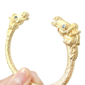 Realistic Luxe Horse Head Shaped Wrap Around Bangle Bracelet Cuff in Gold | Animal Jewelry | DOTOLY