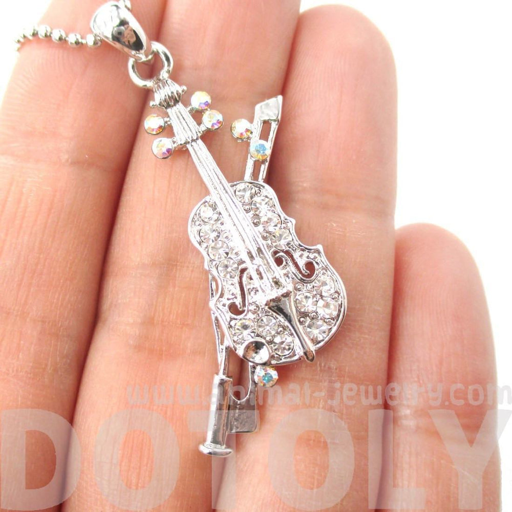Realistic Miniature Musical Instrument Violin Shaped Pendant Necklace in Silver | DOTOLY