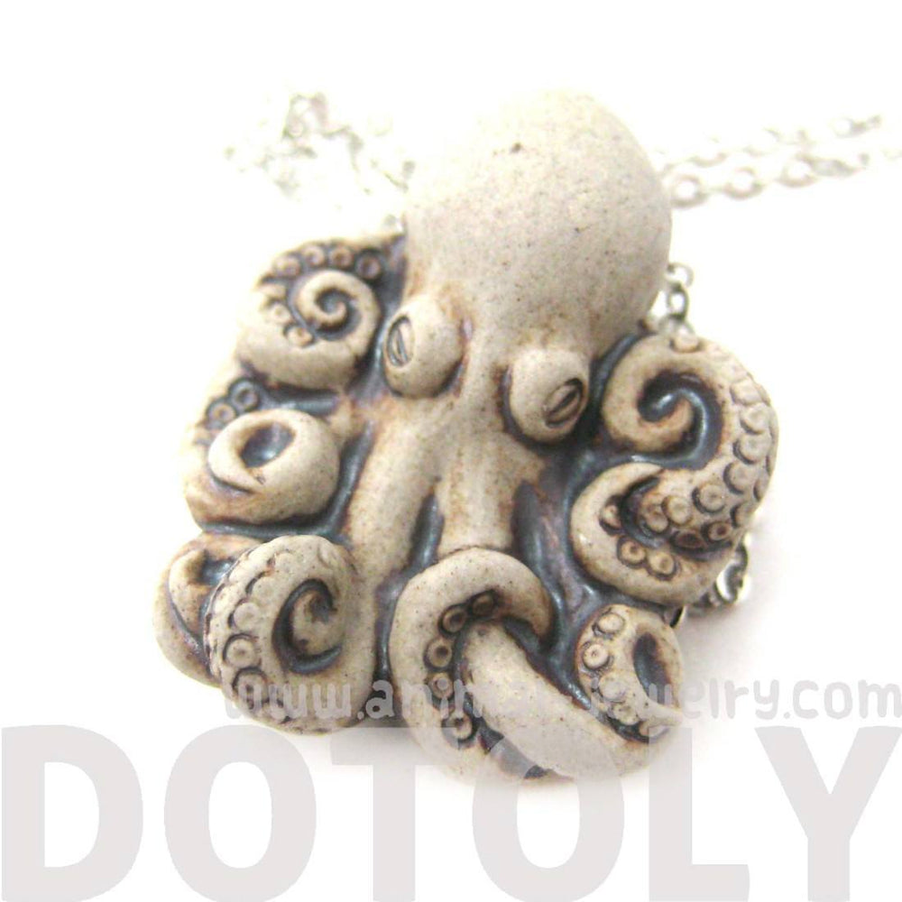 Realistic Octopus Shaped Porcelain Ceramic Animal Pendant Necklace | Handmade | DOTOLY
