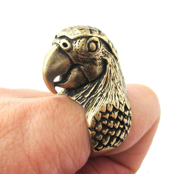 Realistic Parrot Bird Shaped Animal Wrap Around Ring in Brass | Sizes 6 to 10 Available | DOTOLY