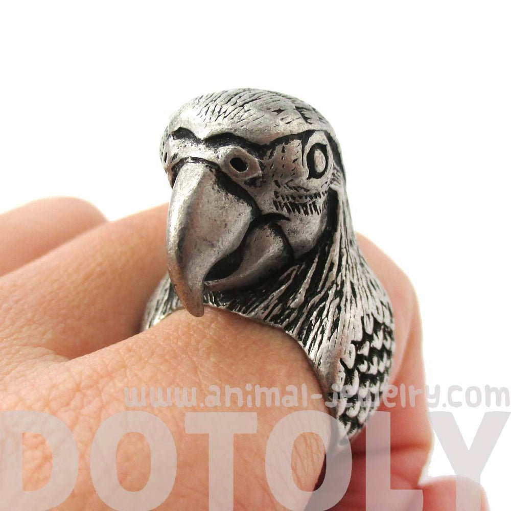 Realistic Parrot Bird Shaped Animal Wrap Around Ring in Silver | Sizes 6 to 10 Available | DOTOLY