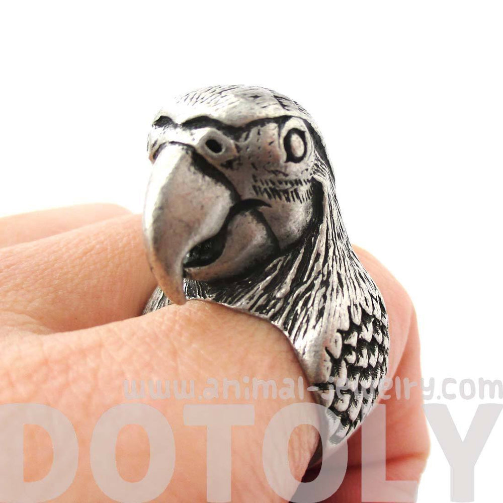 Realistic Parrot Bird Shaped Animal Wrap Around Ring in Silver | Sizes 6 to 10 Available | DOTOLY