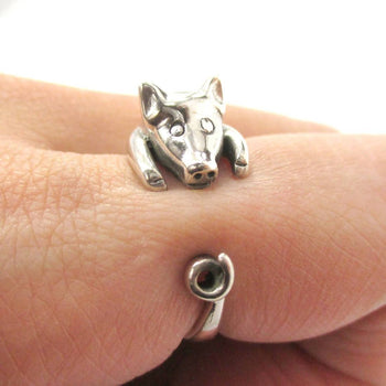 Realistic Piglet Shaped Animal Wrap Around Ring in 925 Sterling Silver | US Sizes 3 to 8 | DOTOLY