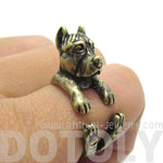 Realistic Pit Bull With Cropped Ears Shaped Animal Wrap Ring in Brass | Sizes 5 to 9 | DOTOLY