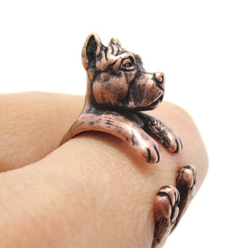 Realistic Pit Bull With Cropped Ears Shaped Animal Wrap Ring in Copper | Sizes 5 to 9 | DOTOLY