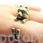 Realistic Pomeranian Pom Puppy Dog Shaped Animal Wrap Around Ring in Brass | US Sizes 4 to 8.5 | DOTOLY