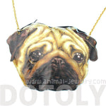 Realistic Pug Face Shaped Vinyl Animal Dog Photo Print Cross Body Bag