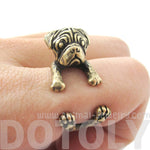 Pug Puppy Dog Shaped Animal Wrap Ring in Brass | DOTOLY