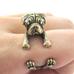 Pug Puppy Dog Shaped Animal Wrap Ring in Brass | DOTOLY
