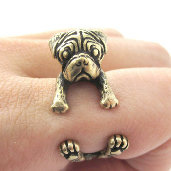 Pug Puppy Dog Shaped Animal Wrap Ring in Brass | DOTOLY