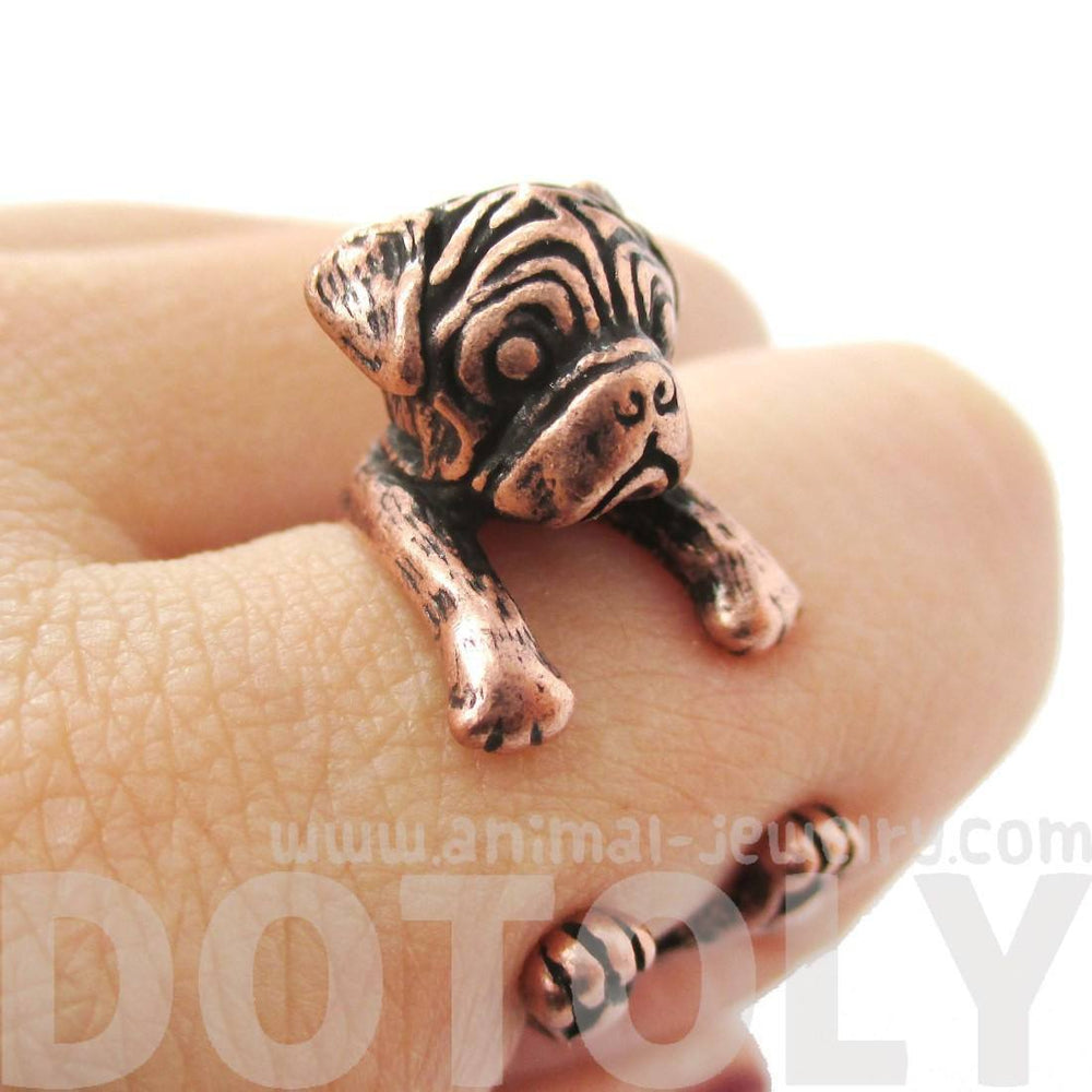 3D Pug Puppy Dog Shaped Animal Ring in Copper | DOTOLY