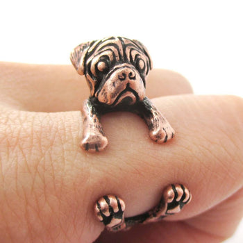 3D Pug Puppy Dog Shaped Animal Ring in Copper | DOTOLY