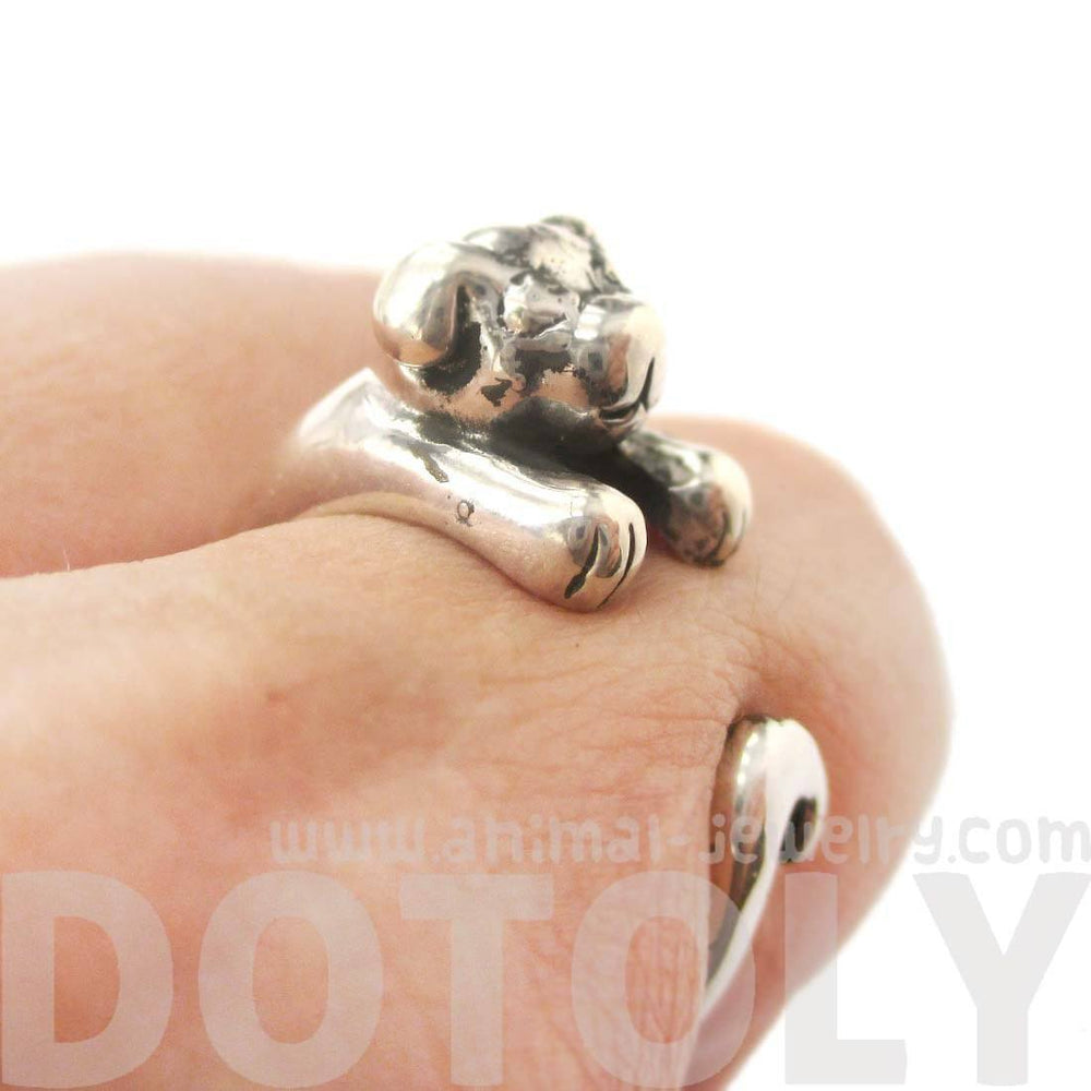 Realistic Puppy Dog Shaped Animal Wrap Ring in 925 Sterling Silver