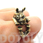 Realistic Rhinoceros Rhino Shaped Animal Ring in Brass | Size 6 to 9