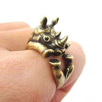 Realistic Rhinoceros Rhino Shaped Animal Ring in Brass | Size 6 to 9
