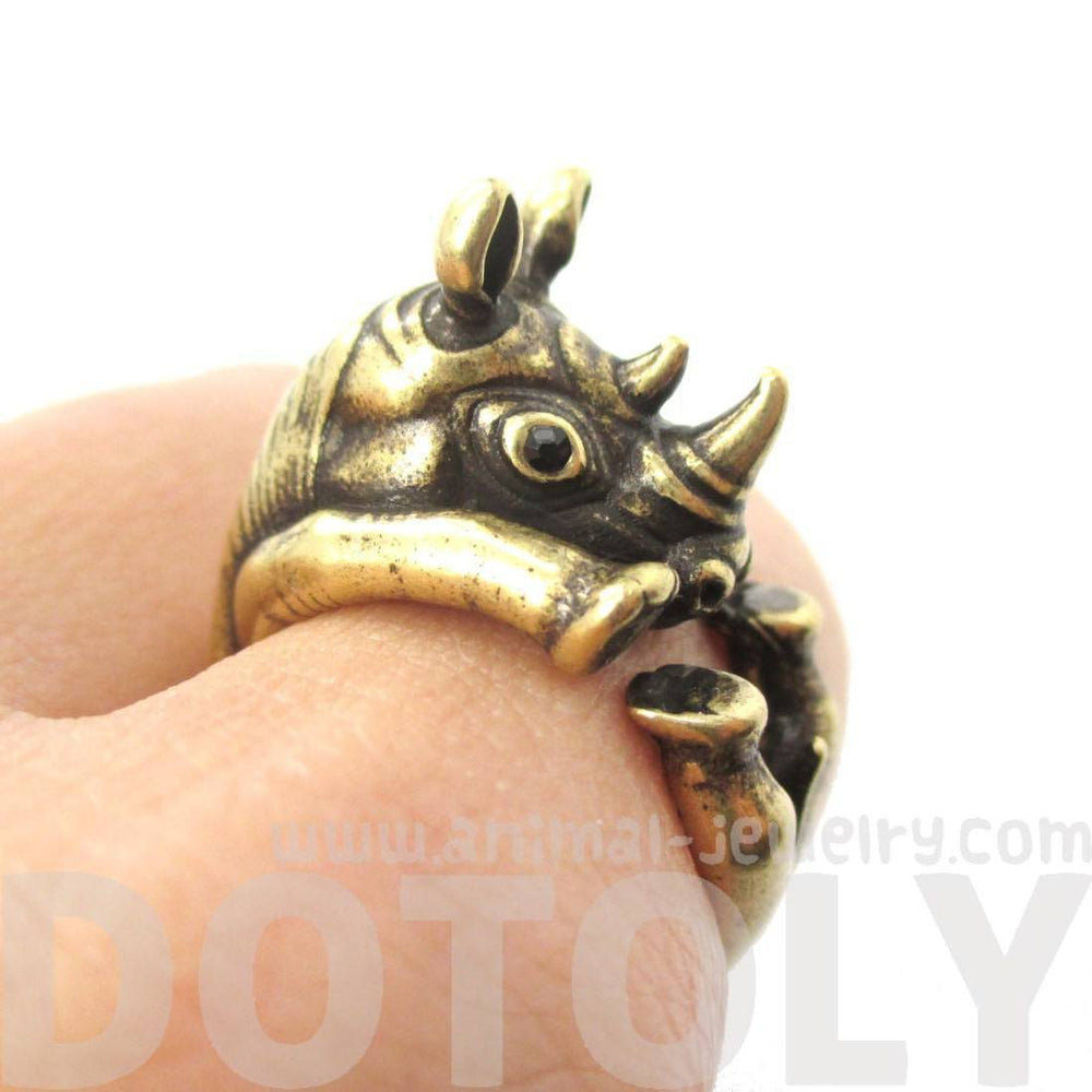 Realistic Rhinoceros Rhino Shaped Animal Ring in Brass | Size 6 to 9