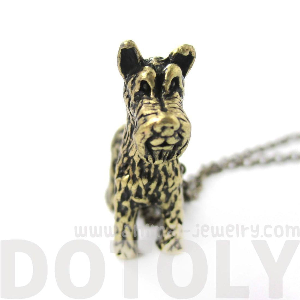 Realistic Schnauzer Puppy Dog Shaped Animal Pendant Necklace in Brass